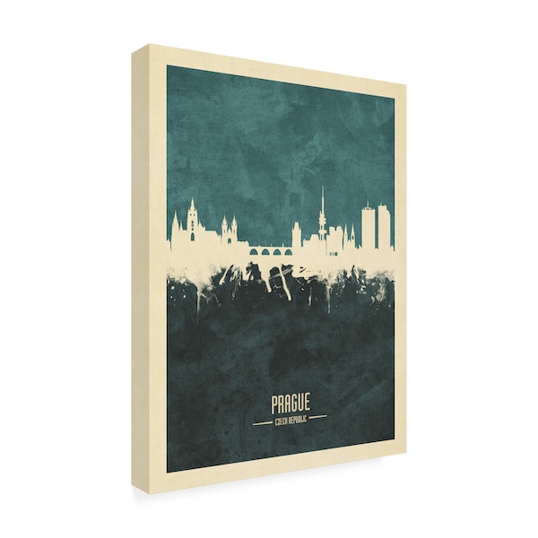 Michael Tompsett 'Prague (Praha) Czech Republic Skyline Teal' Canvas Art,18x24